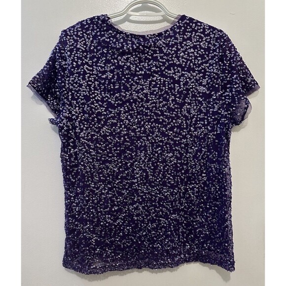Chicos' Purple Sequined T-Shirt Top Size 2 (Large 12) - Picture 2 of 5